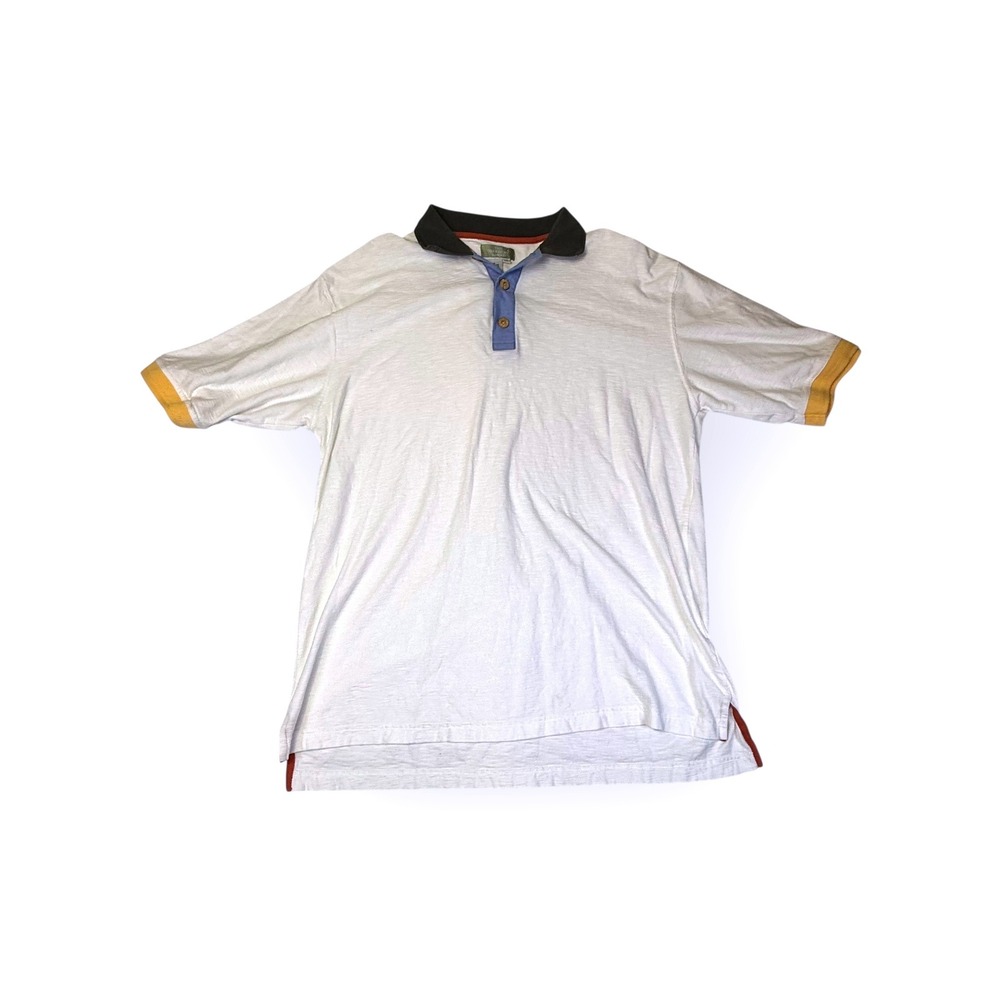 The Territory Ahead Mens LT White Blue Collar Short Sleeve‎ Cotton Polo Shirt